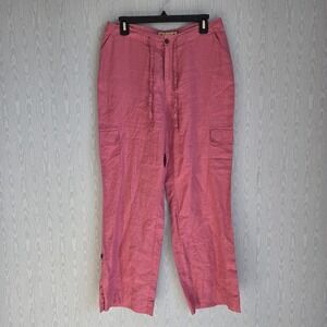 Caribbean Joe Womens 10 Cargo Pants 100% Linen Pink Y2K Wide Leg Summer Vacation